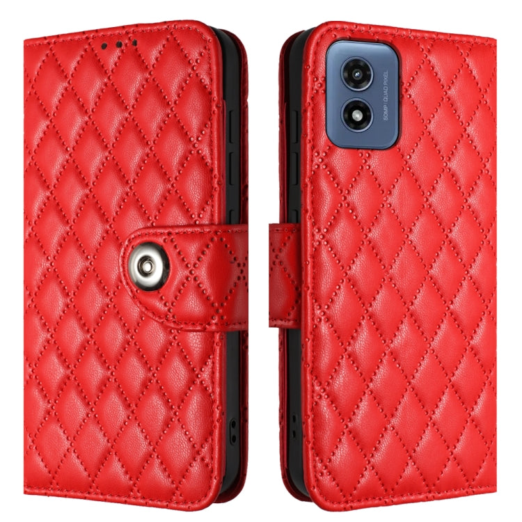 For Motorola Moto G Play 4G 2024 Rhombic Texture Flip Leather Phone Case with Lanyard(Red) - Motorola Cases by PMC Jewellery | Online Shopping South Africa | PMC Jewellery | Buy Now Pay Later Mobicred