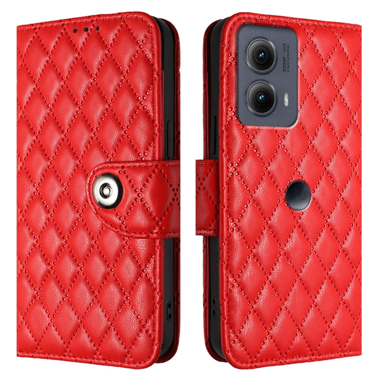 For Motorola Edge 2024 Rhombic Texture Flip Leather Phone Case with Lanyard(Red) - Motorola Cases by PMC Jewellery | Online Shopping South Africa | PMC Jewellery | Buy Now Pay Later Mobicred