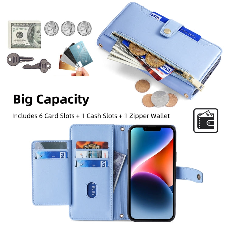 For Tecno Pova 6 Neo 4G Sheep Texture Cross-body Zipper Wallet Leather Phone Case(Blue) - Tecno Cases by PMC TechLife | Online Shopping South Africa | PMC TechLife | Buy Now Pay Later Mobicred