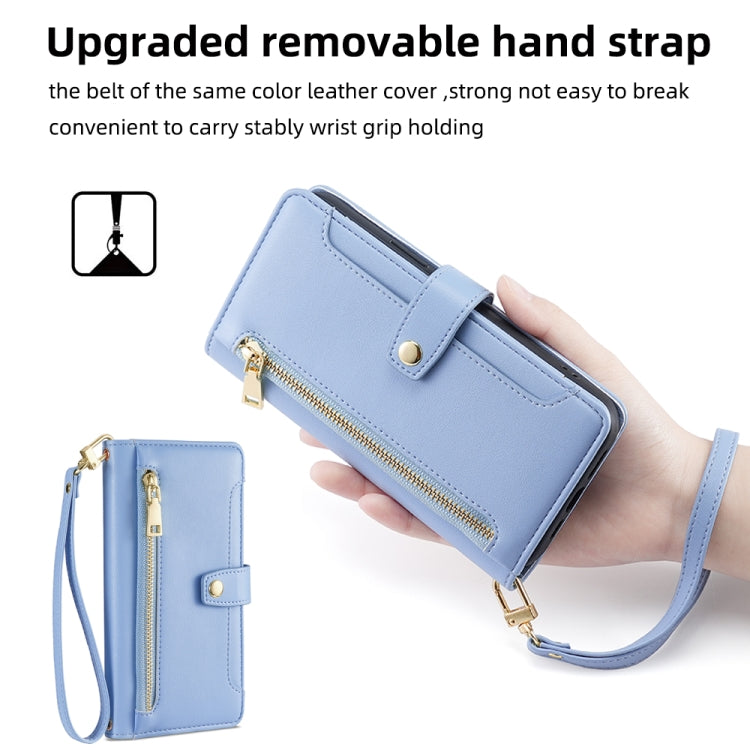 For Tecno Pova 6 Neo 4G Sheep Texture Cross-body Zipper Wallet Leather Phone Case(Blue) - Tecno Cases by PMC TechLife | Online Shopping South Africa | PMC TechLife | Buy Now Pay Later Mobicred