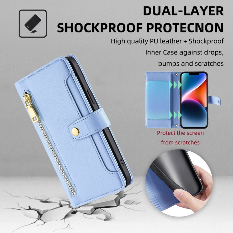 For Tecno Pova 6 Neo 4G Sheep Texture Cross-body Zipper Wallet Leather Phone Case(Blue) - Tecno Cases by PMC TechLife | Online Shopping South Africa | PMC TechLife | Buy Now Pay Later Mobicred