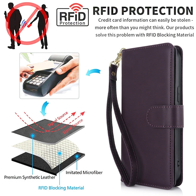 For Samsung Galaxy S24 / S25 5G Multi-Card Wallet RFID Leather Phone Case(Dark Purple) - Galaxy S24 5G Cases by PMC TechLife | Online Shopping South Africa | PMC TechLife | Buy Now Pay Later Mobicred