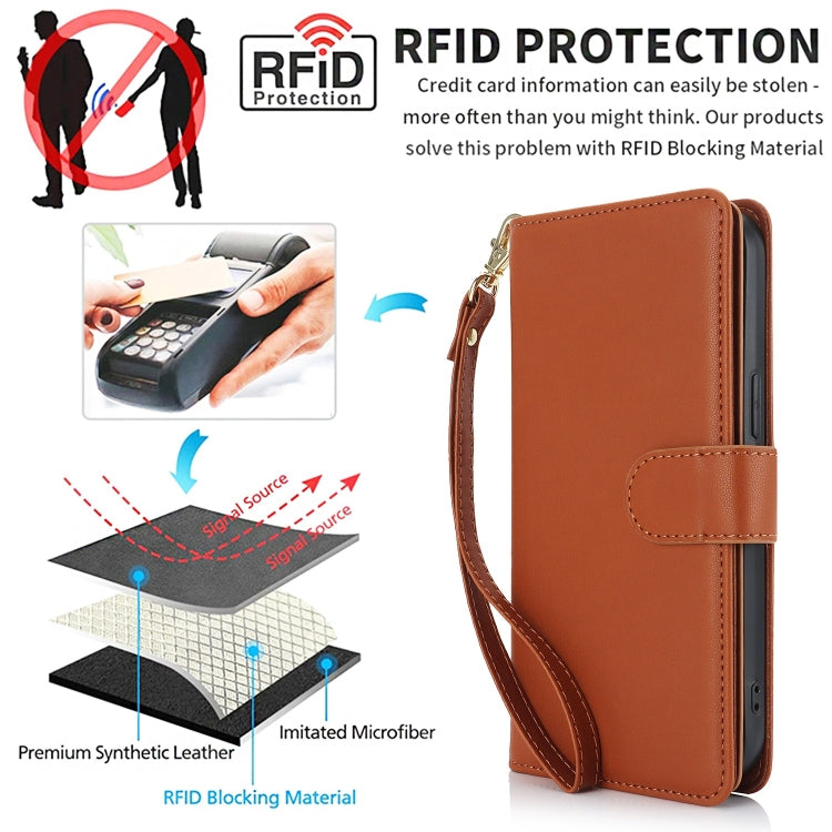For Samsung Galaxy S24 / S25 5G Multi-Card Wallet RFID Leather Phone Case(Brown) - Galaxy S24 5G Cases by PMC TechLife | Online Shopping South Africa | PMC TechLife | Buy Now Pay Later Mobicred