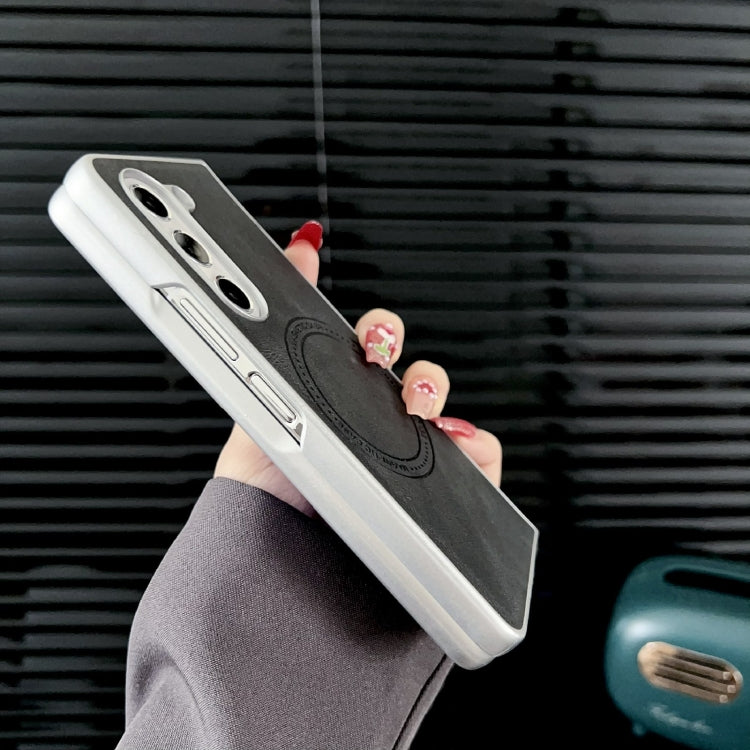 For Samsung Galaxy Z Fold5 Skin Feel Leather Texture MagSafe Pearlescent Paint Shockproof Phone Case(Pink) - Galaxy Z Fold5 Cases by PMC TechLife | Online Shopping South Africa | PMC TechLife