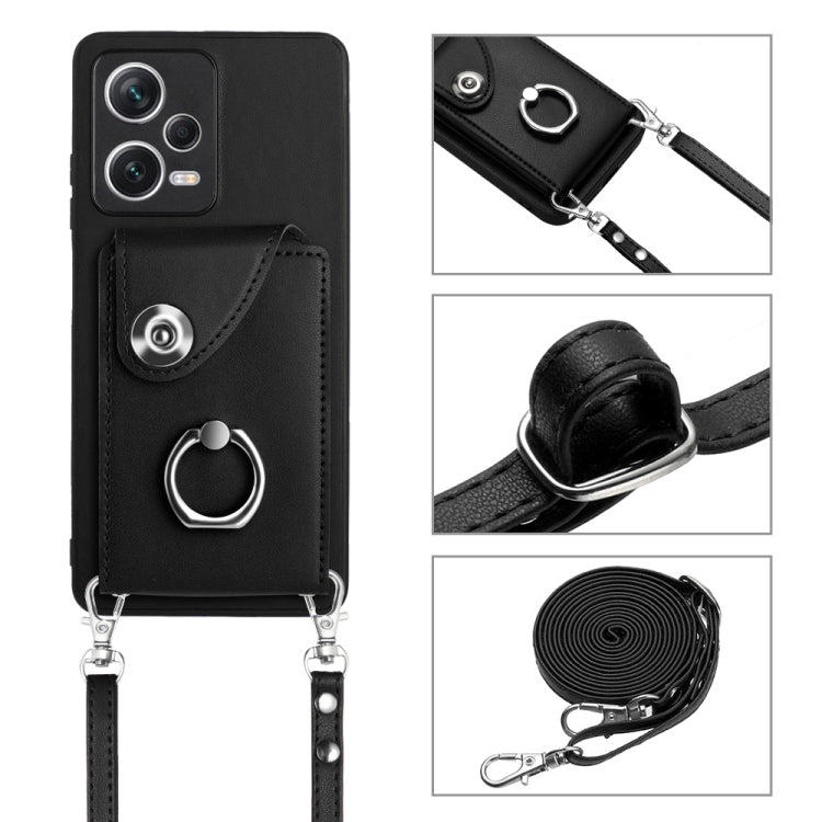 For Xiaomi Redmi Note 12 Pro 5G Global Organ Card Bag Ring Holder Phone Case with Long Lanyard(Black) - Xiaomi Cases by PMC TechLife | Online Shopping South Africa | PMC TechLife | Buy Now Pay Later Mobicred
