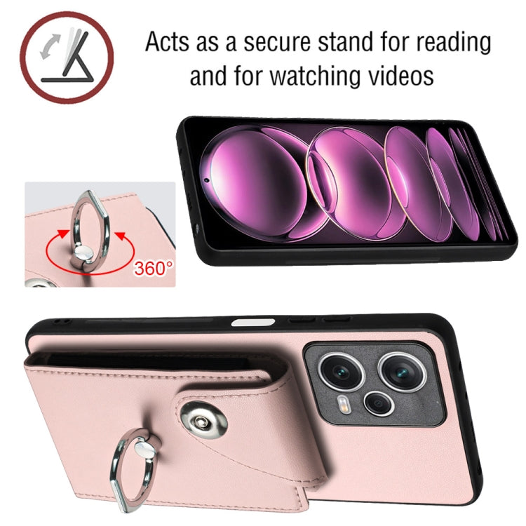 For Xiaomi Redmi Note 12 Pro+ 5G Global Organ Card Bag Ring Holder Phone Case with Long Lanyard(Pink) - Xiaomi Cases by PMC TechLife | Online Shopping South Africa | PMC TechLife | Buy Now Pay Later Mobicred