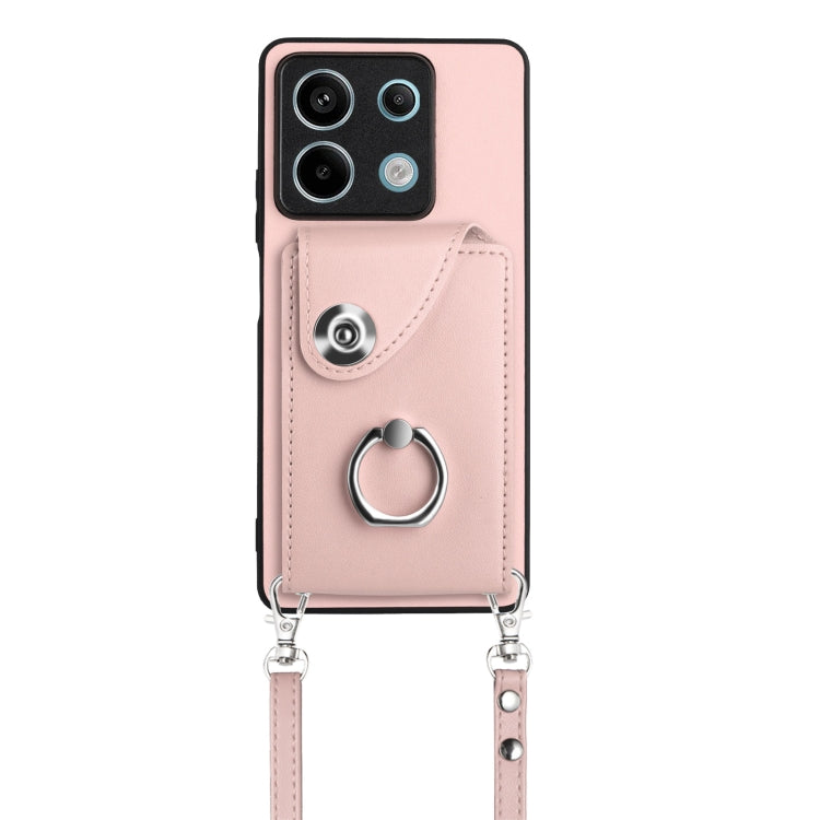 For Xiaomi Redmi Note 13 5G Global Organ Card Bag Ring Holder Phone Case with Long Lanyard(Pink) - Note 13 Cases by PMC TechLife | Online Shopping South Africa | PMC TechLife | Buy Now Pay Later Mobicred