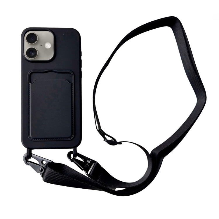 For iPhone 16 Plus Card Slot Liquid Silicone Phone Case with Lanyard(Black) - iPhone 16 Plus Cases by PMC TechLife | Online Shopping South Africa | PMC TechLife | Buy Now Pay Later Mobicred