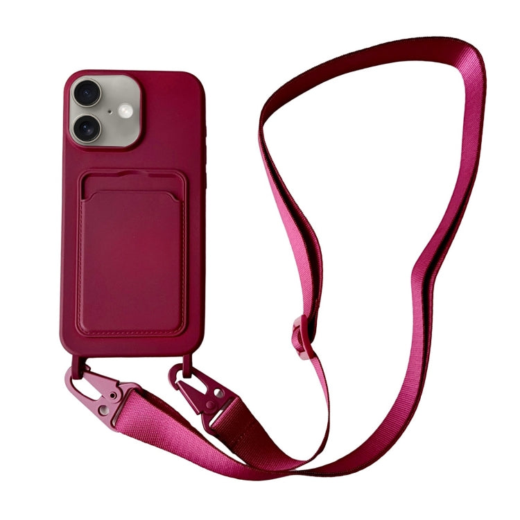 For iPhone 16 Plus Card Slot Liquid Silicone Phone Case with Lanyard(Wine Red) - iPhone 16 Plus Cases by PMC TechLife | Online Shopping South Africa | PMC TechLife | Buy Now Pay Later Mobicred