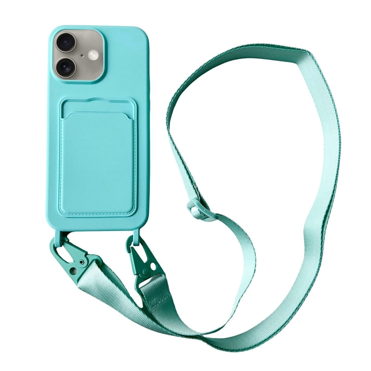 For iPhone 16 Plus Card Slot Liquid Silicone Phone Case with Lanyard(Mint Green) - iPhone 16 Plus Cases by PMC TechLife | Online Shopping South Africa | PMC TechLife | Buy Now Pay Later Mobicred