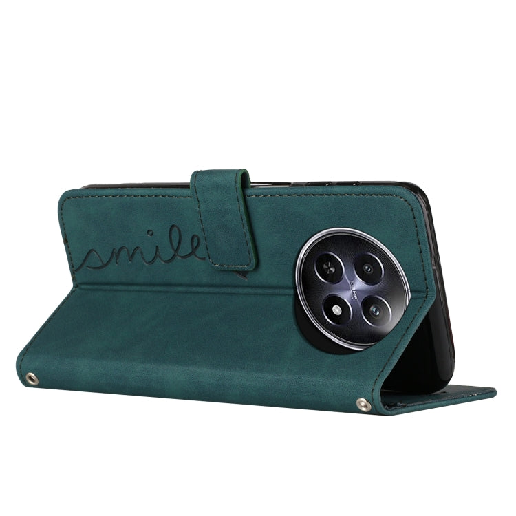 For Realme 12 5G Skin Feel Heart Embossed Leather Phone Case with Long Lanyard(Green) - Realme Cases by PMC TechLife | Online Shopping South Africa | PMC TechLife | Buy Now Pay Later Mobicred