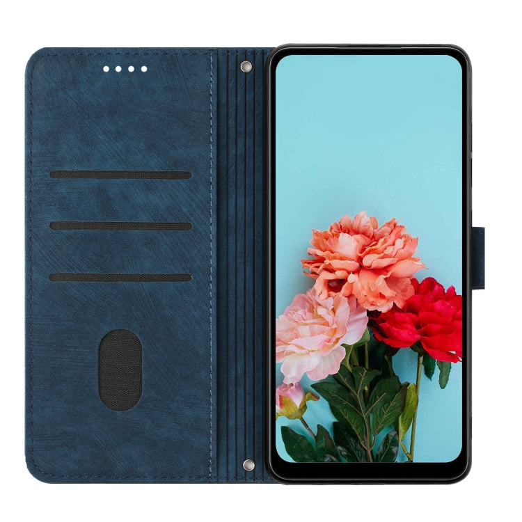 For Motorola Moto G Play 5G 2024 / G 5G 2024 Skin Feel Stripe Pattern Leather Phone Case with Long Lanyard(Blue) - Motorola Cases by PMC Jewellery | Online Shopping South Africa | PMC Jewellery | Buy Now Pay Later Mobicred