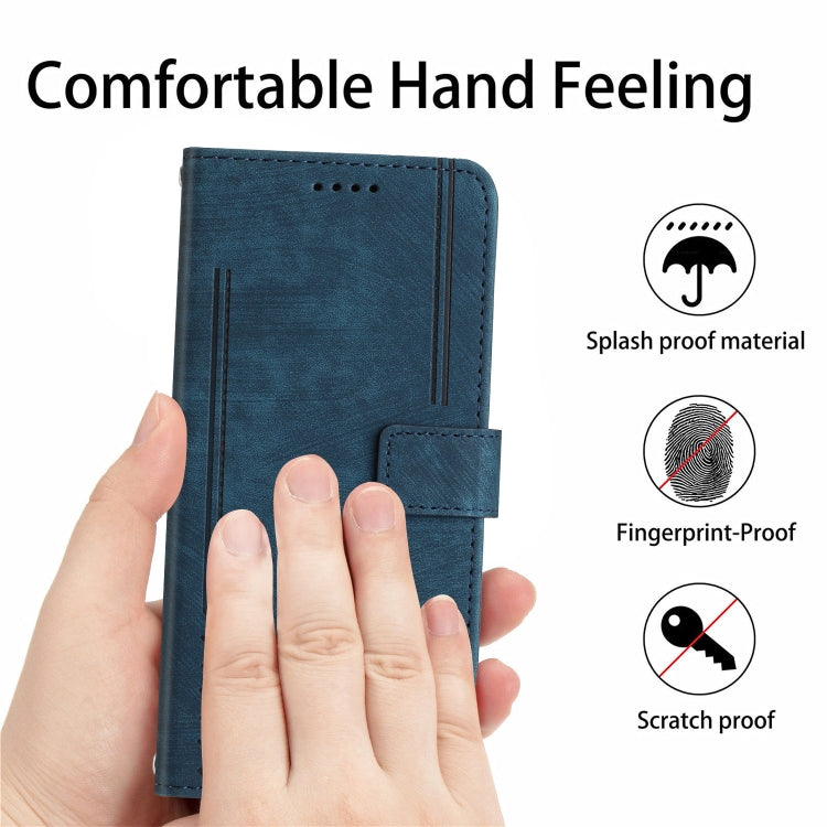 For Motorola Moto G Play 5G 2024 / G 5G 2024 Skin Feel Stripe Pattern Leather Phone Case with Long Lanyard(Blue) - Motorola Cases by PMC Jewellery | Online Shopping South Africa | PMC Jewellery | Buy Now Pay Later Mobicred