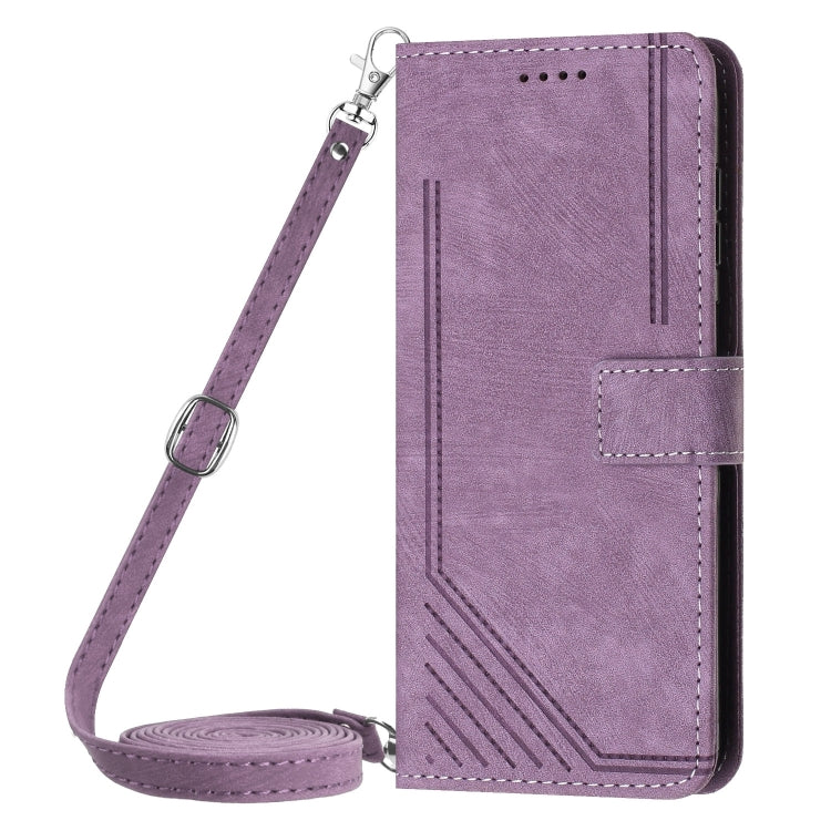 For Motorola Moto G Stylus 5G 2024 Skin Feel Stripe Pattern Leather Phone Case with Long Lanyard(Purple) - Motorola Cases by PMC Jewellery | Online Shopping South Africa | PMC Jewellery | Buy Now Pay Later Mobicred