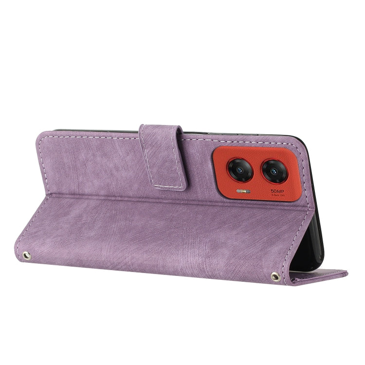 For Motorola Moto G Stylus 5G 2024 Skin Feel Stripe Pattern Leather Phone Case with Long Lanyard(Purple) - Motorola Cases by PMC Jewellery | Online Shopping South Africa | PMC Jewellery | Buy Now Pay Later Mobicred