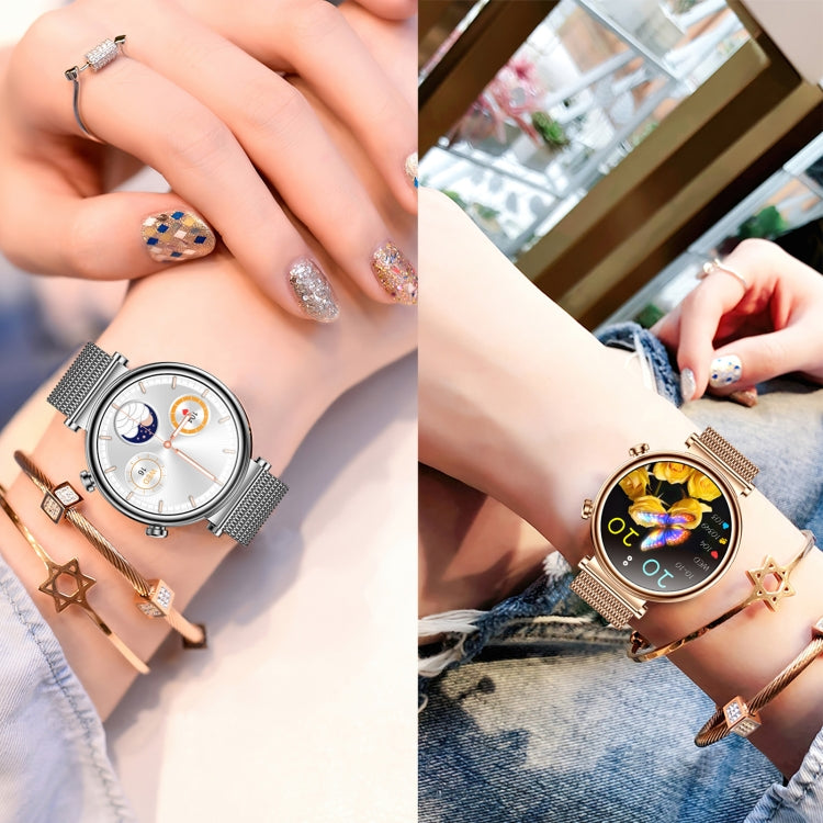 T86 Woman Health 1.27 inch Smart Watch, BT Call / Physiological Cycle / Heart Rate / Blood Pressure / Blood Glucose / SOS(Rose Gold Steel Band) - free shipping - PMC TechLife - Order now!