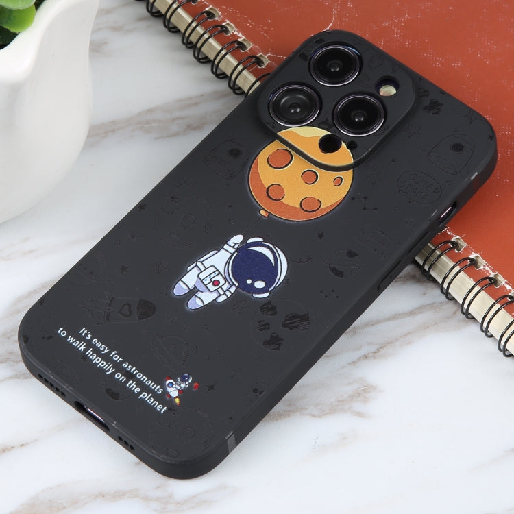For iPhone 16 Astronaut Pattern Silicone Straight Edge Phone Case(Planet Landing-Black) - iPhone 16 Cases by PMC TechLife | Online Shopping South Africa | PMC TechLife | Buy Now Pay Later Mobicred