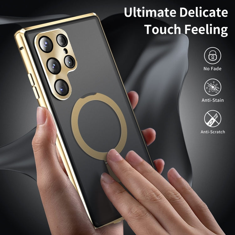 For Samsung Galaxy S23 Ultra 5G MagSafe Magnetic HD Frosted Tempered Glass Holder Phone Case(Gold) - Galaxy S23 Ultra 5G Cases by PMC TechLife | Online Shopping South Africa | PMC TechLife