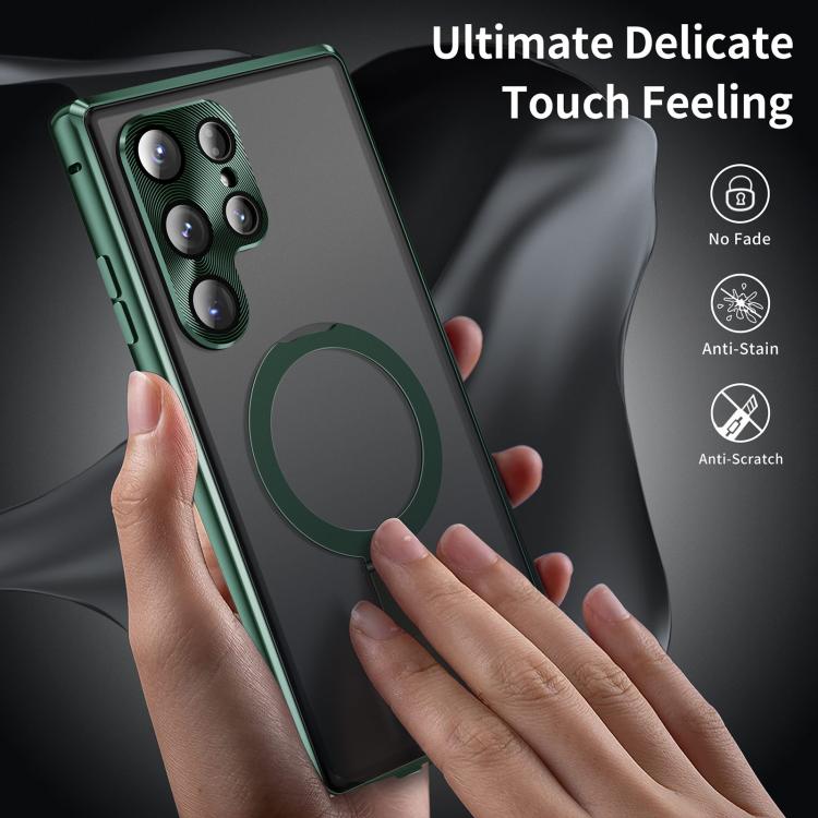 For Samsung Galaxy S25 Ultra 5G MagSafe Magnetic HD Frosted Tempered Glass Holder Phone Case(Green) - Galaxy S25 Ultra 5G Cases by PMC TechLife | Online Shopping South Africa | PMC TechLife | Buy Now Pay Later Mobicred
