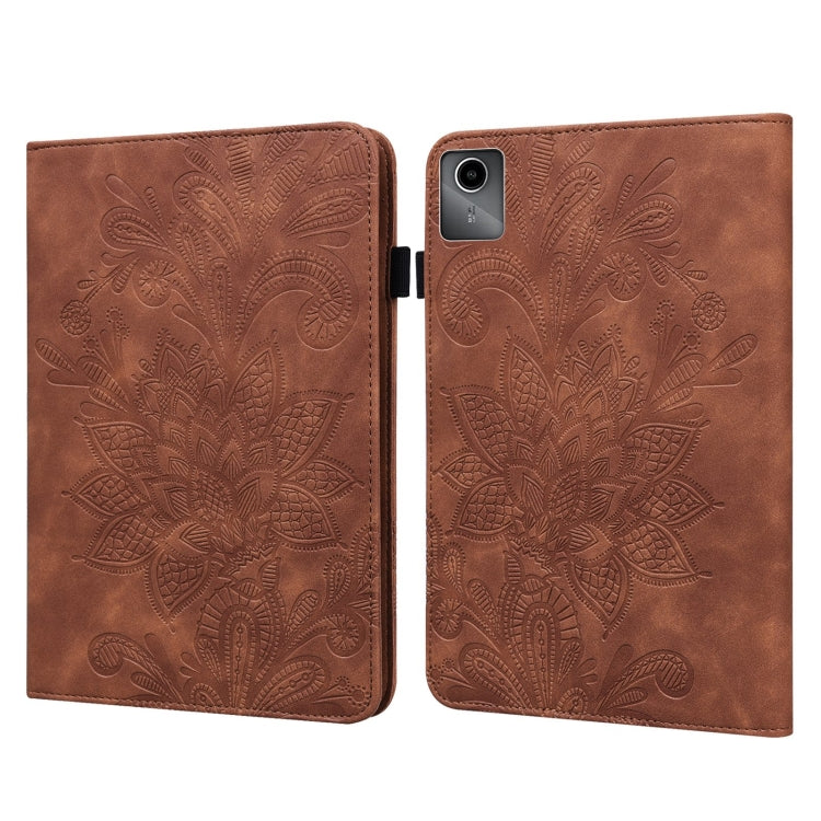 For Lenovo Tab M11 / Xiaoxin Pad 11 2024 Lace Flower Embossing Pattern Leather Tablet Case(Brown) - Lenovo by PMC Jewellery | Online Shopping South Africa | PMC Jewellery | Buy Now Pay Later Mobicred