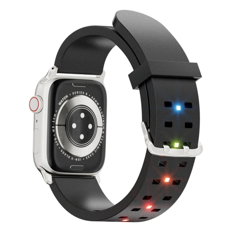 For Apple Watch Series 2 38mm Luminous Colorful Light Silicone Watch Band(Black) - Watch Bands by PMC TechLife | Online Shopping South Africa | PMC TechLife