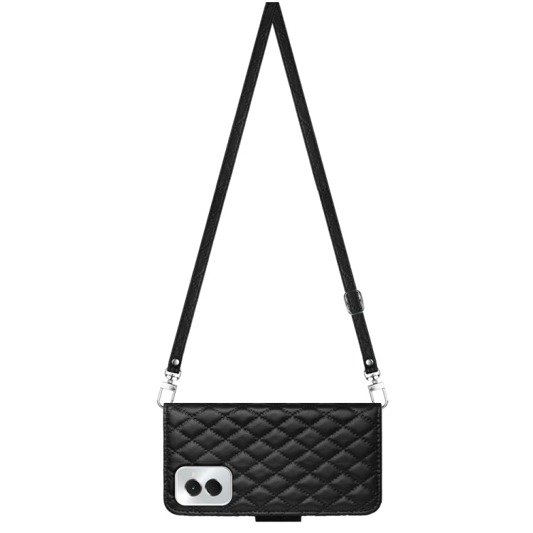 For Motorola Moto G Power 5G 2024 Rhombic Texture Flip Leather Phone Case with Long Lanyard(Black) - Motorola Cases by PMC Jewellery | Online Shopping South Africa | PMC Jewellery | Buy Now Pay Later Mobicred