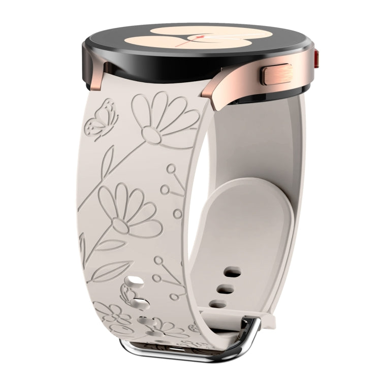 For Samsung Galaxy Watch 6 Butterfly Flower Embossed Silicone Watch Band(Starlight Color) - Watch Bands by PMC TechLife | Online Shopping South Africa | PMC TechLife