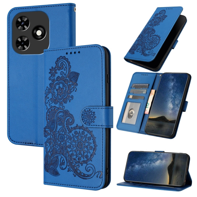 For Tecno Spark Go 2024 Datura Flower Embossed Flip Leather Phone Case(Blue) - Tecno Cases by PMC Jewellery | Online Shopping South Africa | PMC Jewellery | Buy Now Pay Later Mobicred