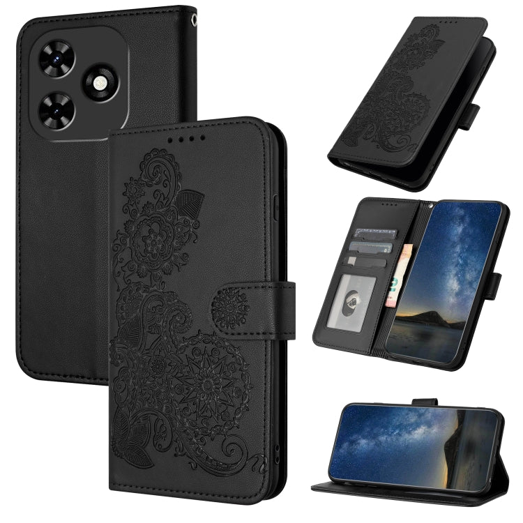 For Tecno Spark Go 2024 Datura Flower Embossed Flip Leather Phone Case(Black) - Tecno Cases by PMC Jewellery | Online Shopping South Africa | PMC Jewellery | Buy Now Pay Later Mobicred