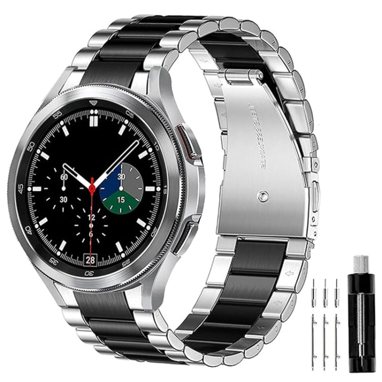 For Samsung Galaxy Watch 6 / 5 / 4 Three Bead Stainless Steel Metal Watch Band(Silver Black) - Watch Bands by PMC TechLife | Online Shopping South Africa | PMC TechLife