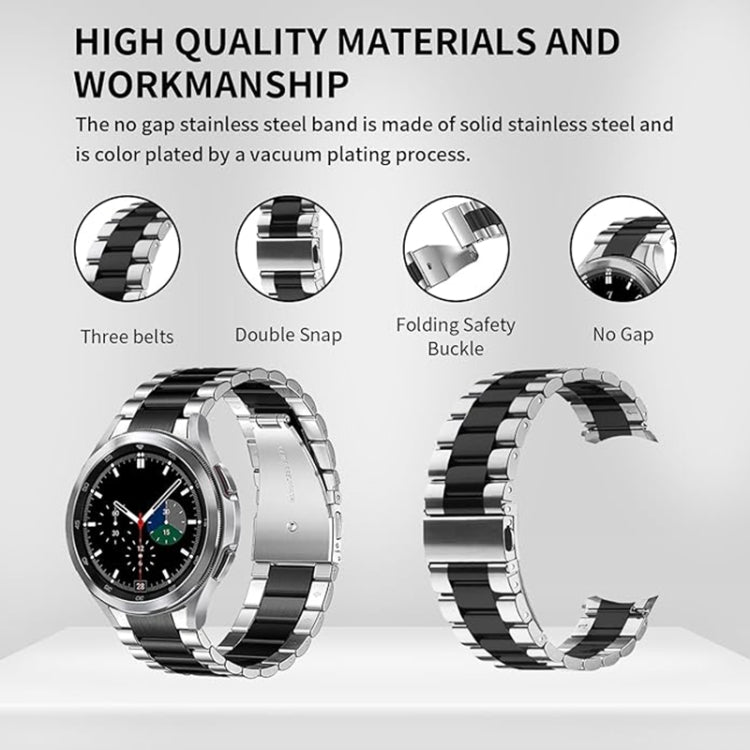 For Samsung Galaxy Watch 6 / 5 / 4 Three Bead Stainless Steel Metal Watch Band(Silver Black) - Watch Bands by PMC TechLife | Online Shopping South Africa | PMC TechLife