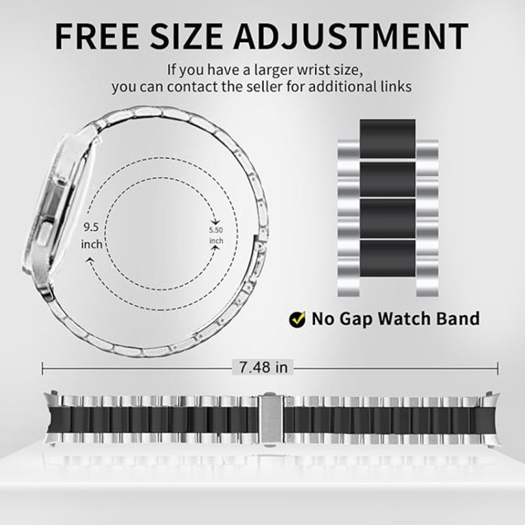 For Samsung Galaxy Watch 6 / 5 / 4 Three Bead Stainless Steel Metal Watch Band(Silver Black) - Watch Bands by PMC TechLife | Online Shopping South Africa | PMC TechLife