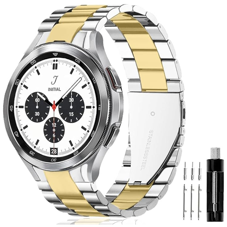 For Samsung Galaxy Watch 6 / 5 / 4 Three Bead Stainless Steel Metal Watch Band(Silver Gold) - Watch Bands by PMC TechLife | Online Shopping South Africa | PMC TechLife