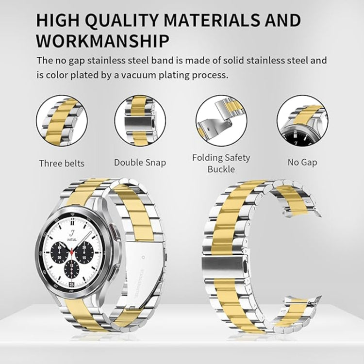 For Samsung Galaxy Watch 6 / 5 / 4 Three Bead Stainless Steel Metal Watch Band(Silver Gold) - Watch Bands by PMC TechLife | Online Shopping South Africa | PMC TechLife