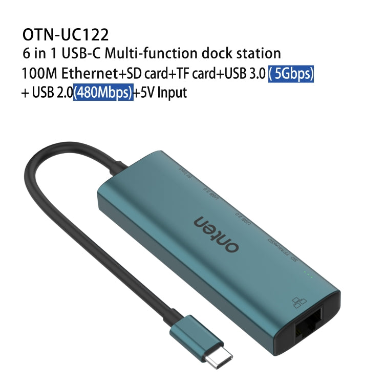 Onten UC122 6 in 1 USB-C / Type-C to SD + TF Card + USB 3.0 HUB with 5V Input & 100Mbps Network Card - free shipping - PMC Jewellery - Order now!