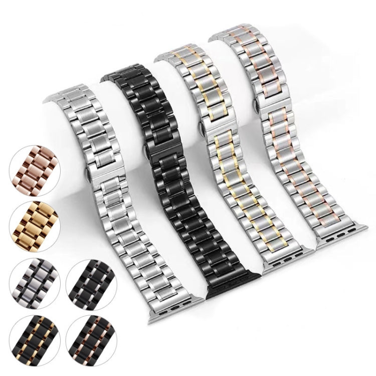For Apple Watch Series 8 41mm Five-Beads Stainless Steel Watch Band(Black Gold) - Watch Bands by PMC TechLife | Online Shopping South Africa | PMC TechLife
