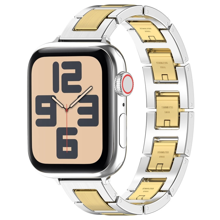 For Apple Watch SE 2023 40mm H Slim Stainless Steel Watch Band(Silver Gold) - Watch Bands by PMC TechLife | Online Shopping South Africa | PMC TechLife