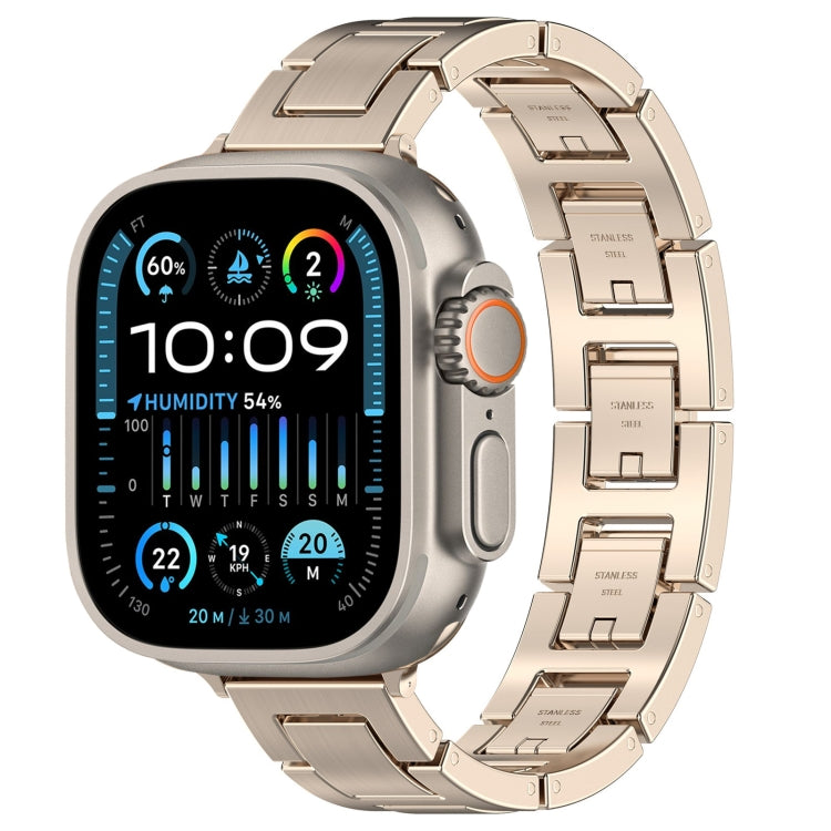 For Apple Watch Ultra 2 49mm H Slim Stainless Steel Watch Band(Starlight) - Watch Bands by PMC TechLife | Online Shopping South Africa | PMC TechLife