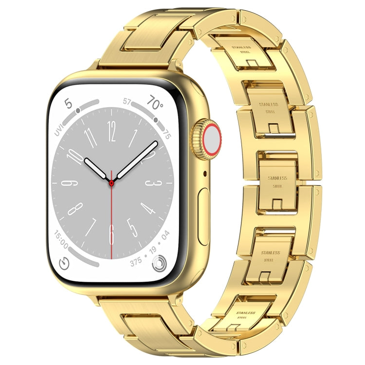 For Apple Watch Series 9 45mm H Slim Stainless Steel Watch Band(Gold) - Watch Bands by PMC TechLife | Online Shopping South Africa | PMC TechLife