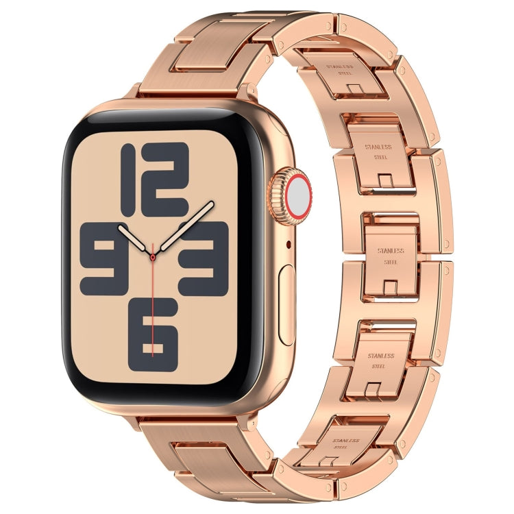 For Apple Watch SE 2022 40mm H Slim Stainless Steel Watch Band(Rose Gold) - Watch Bands by PMC TechLife | Online Shopping South Africa | PMC TechLife