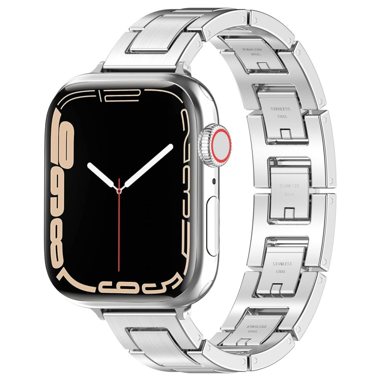 For Apple Watch Series 7 41mm H Slim Stainless Steel Watch Band(Silver) - Watch Bands by PMC TechLife | Online Shopping South Africa | PMC TechLife