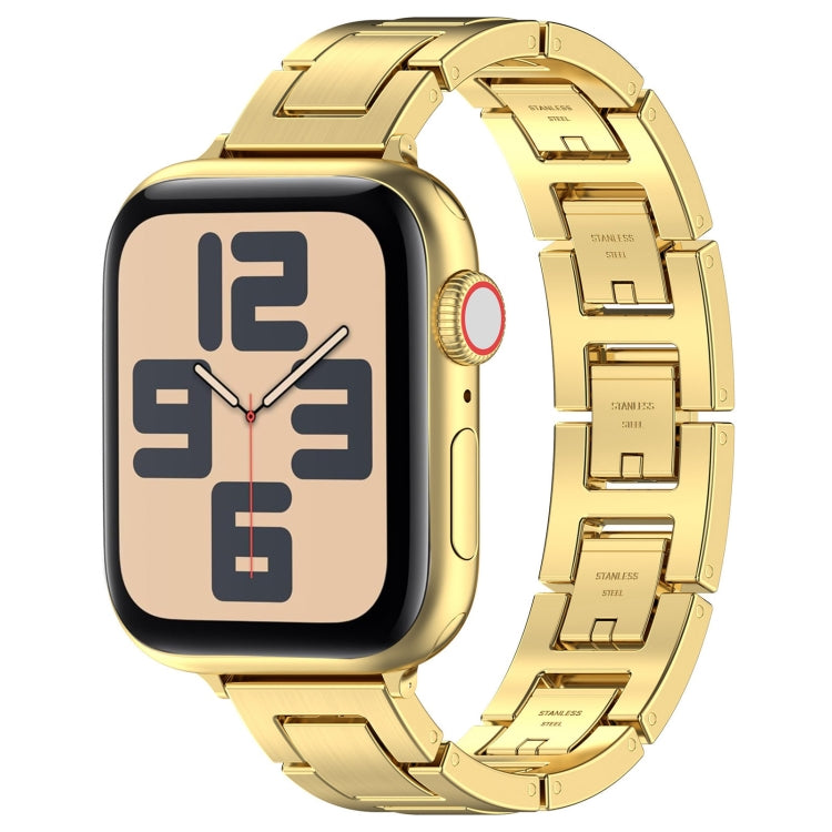 For Apple Watch SE 44mm H Slim Stainless Steel Watch Band(Gold) - Watch Bands by PMC TechLife | Online Shopping South Africa | PMC TechLife