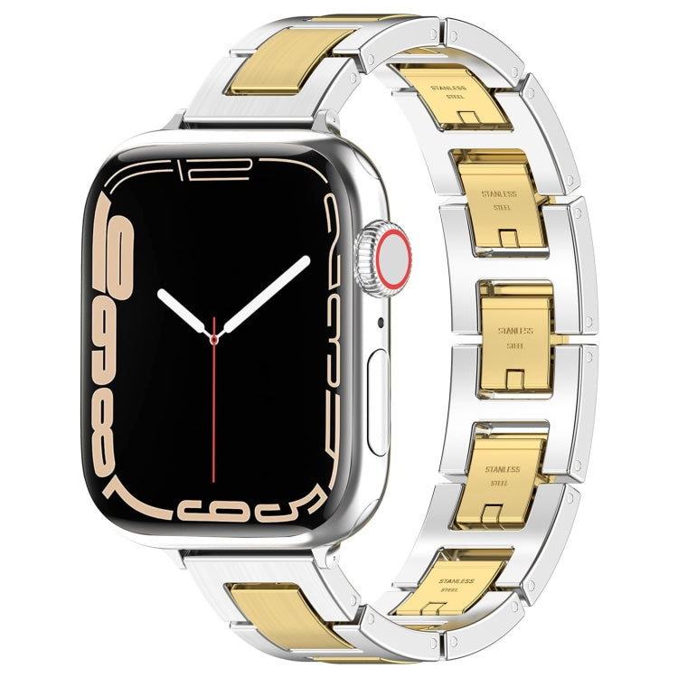 For Apple Watch Series 3 42mm H Slim Stainless Steel Watch Band(Silver Gold) - Watch Bands by PMC TechLife | Online Shopping South Africa | PMC TechLife
