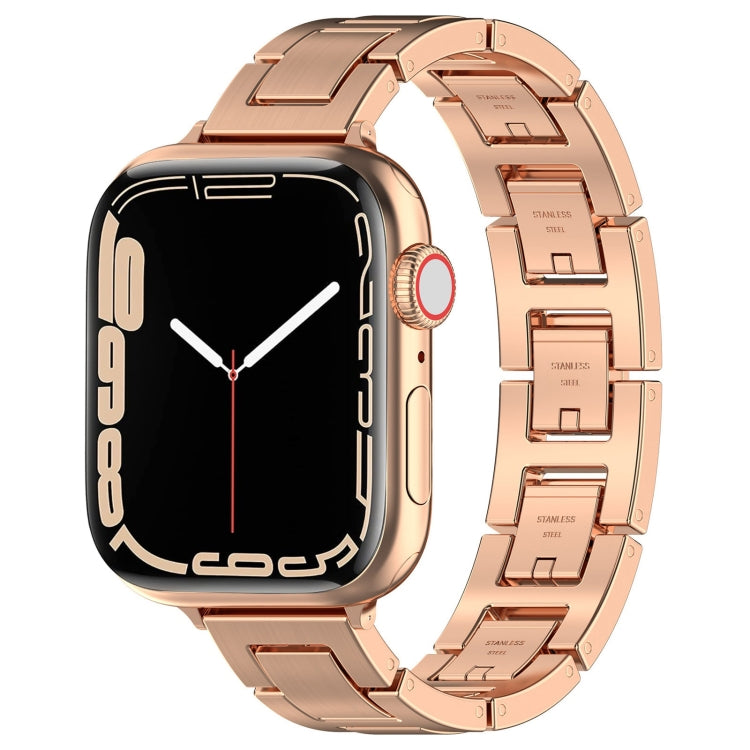 For Apple Watch 38mm H Slim Stainless Steel Watch Band(Rose Gold) - Watch Bands by PMC TechLife | Online Shopping South Africa | PMC TechLife