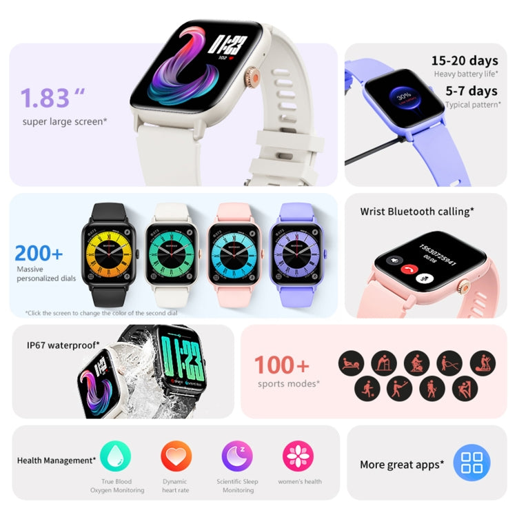 QS13 1.83 inch BT5.2 Smart Sport Watch, Support Bluetooth Call / Sleep / Blood Sugar / Blood Oxygen / Heart Rate / Blood Pressure Health Monitor(Purple) - Smart Watches by PMC TechLife | Online Shopping South Africa | PMC TechLife
