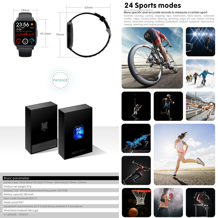 QS16 Pro 1.83 inch BT5.0 Smart Sport Watch, Support Bluetooth Call / Sleep / Blood Oxygen / Temperature / Heart Rate / Blood Pressure Health Monitor(Black) - free shipping - PMC TechLife - Order now!