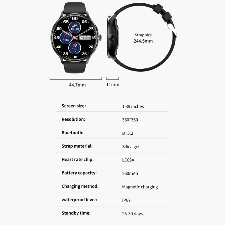 QS80 1.39 inch BT5.2 Smart Sport Watch, Support Bluetooth Call / Sleep / Blood Oxygen / Temperature / Heart Rate / Blood Pressure Health Monitor(Grey) - Smart Watches by PMC TechLife | Online Shopping South Africa | PMC TechLife