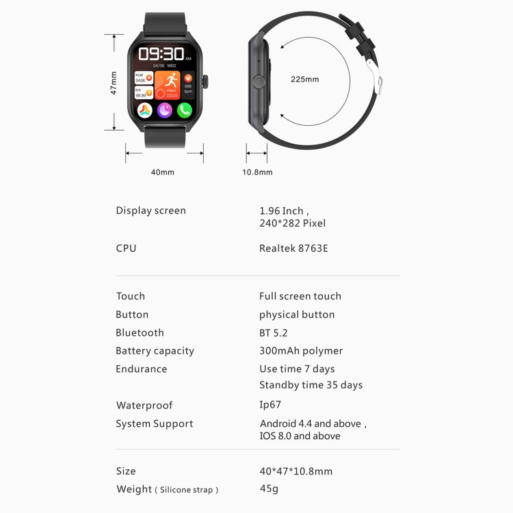 Qx5 1.96 inch BT5.2 Smart Sport Watch, Support Bluetooth Call / Sleep / Blood Oxygen / Temperature / Heart Rate / Blood Pressure Health Monitor(Black) - Smart Watches by PMC TechLife | Online Shopping South Africa | PMC TechLife