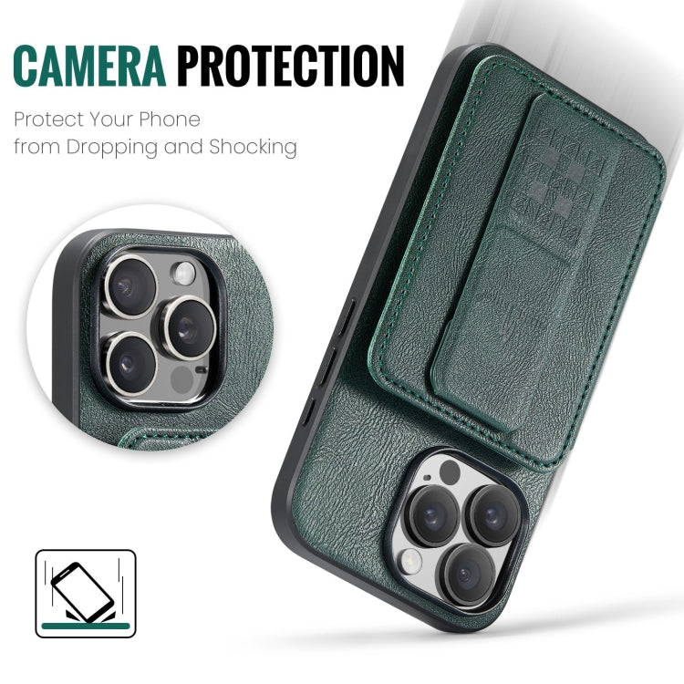 For iPhone 16 Pro Fierre Shann Oil Wax Cow Leather Card Holder Back Phone Case(Green) - free shipping - PMC Jewellery - Order now!