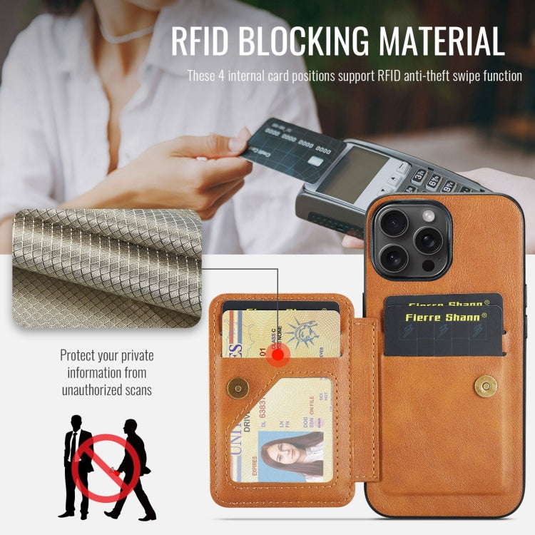 For iPhone 16 Pro Fierre Shann Oil Wax Cow Leather Card Holder Back Phone Case(Brown) - free shipping - PMC Jewellery - Order now!